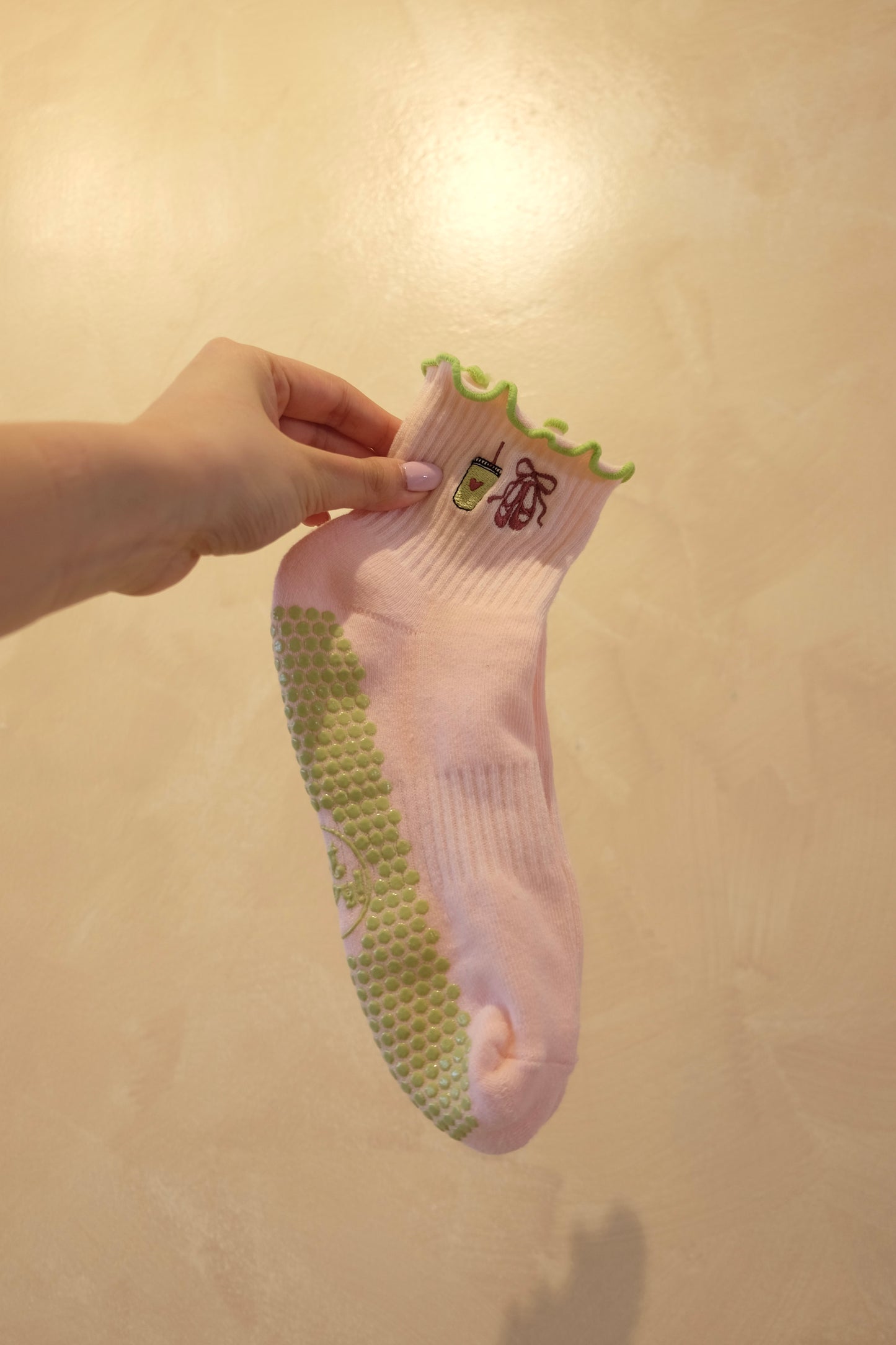 Matcha Mood Crew Grip Socks
