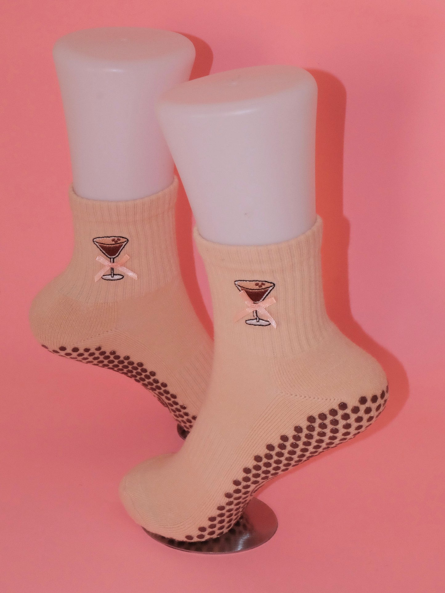 Espresso Bowtini Crew Grip Socks