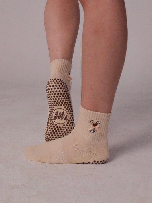 Espresso Bowtini Crew Grip Socks